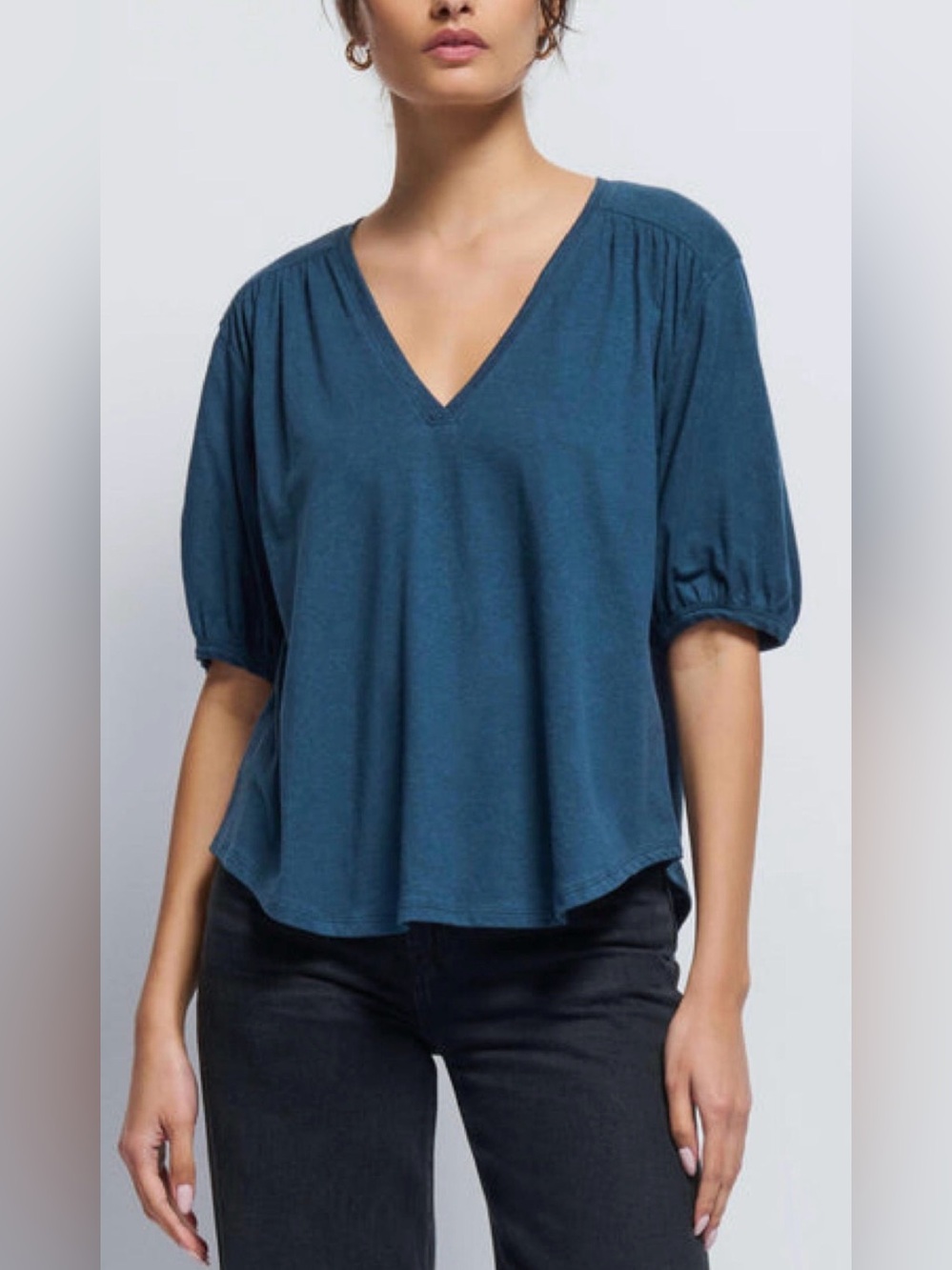 Nation LTD Teal V-Neck Puff Sleeve Tee Size Small